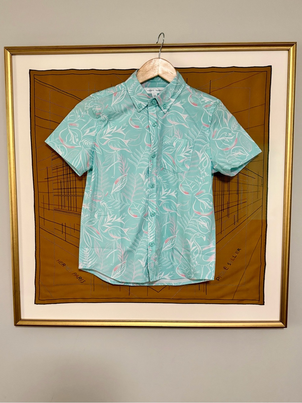 Boy’s Short-Sleeve Mint Floral Button-Up Shirt